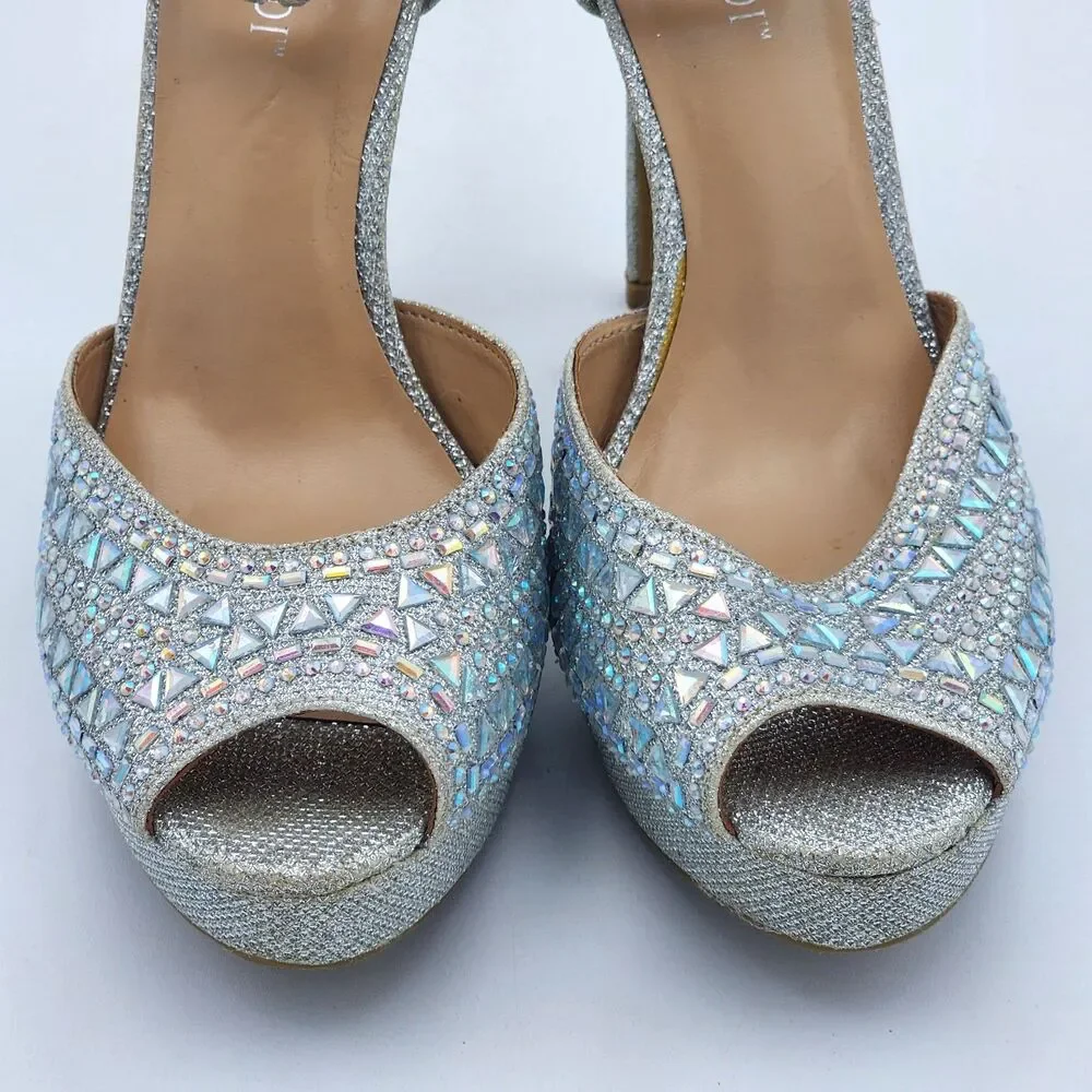 Thalia Sodi Chace Rhinestone Bling Peep Toe Platform Heels Glam Prom Size 8.5